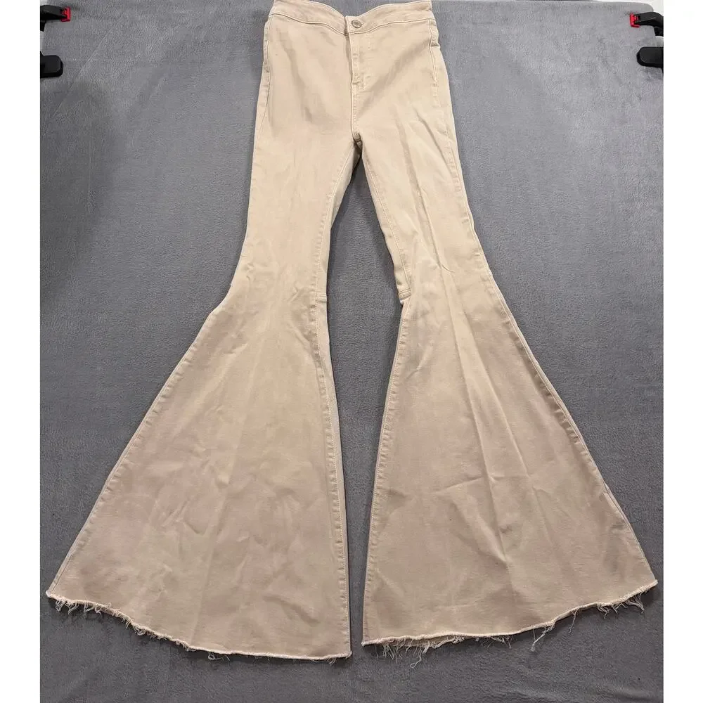 Free People Just Float On Flare Jeans 25R Beige Khaki Bell‎ Bottom Stretch